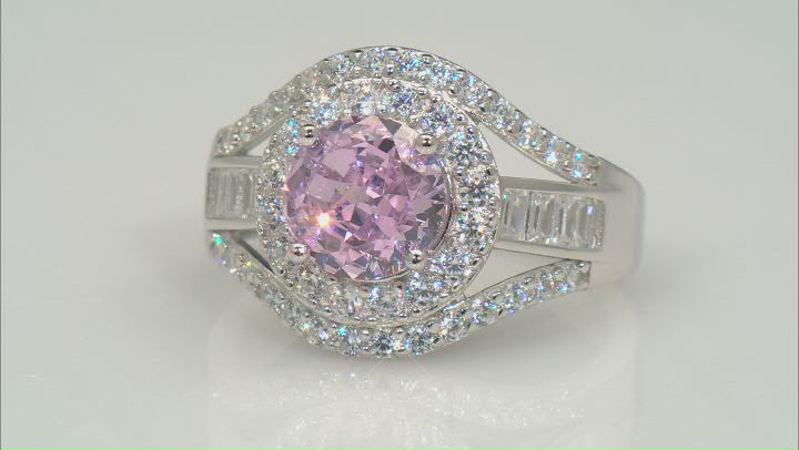 Pink And White Cubic Zirconia Platinum Over Sterling Silver Ring 9.37ctw Video Thumbnail