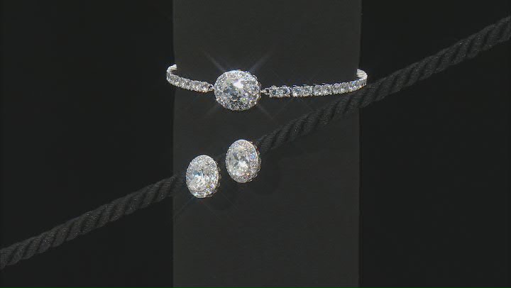 White Cubic Zirconia Rhodium Over Sterling Silver Jewelry Set 20.40ctw Video Thumbnail