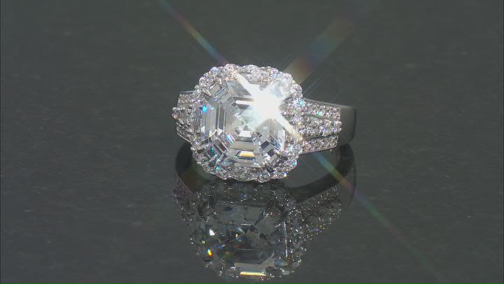 White Cubic Zirconia Rhodium Over Sterling Silver Asscher Cut Ring 9.01ctw Video Thumbnail