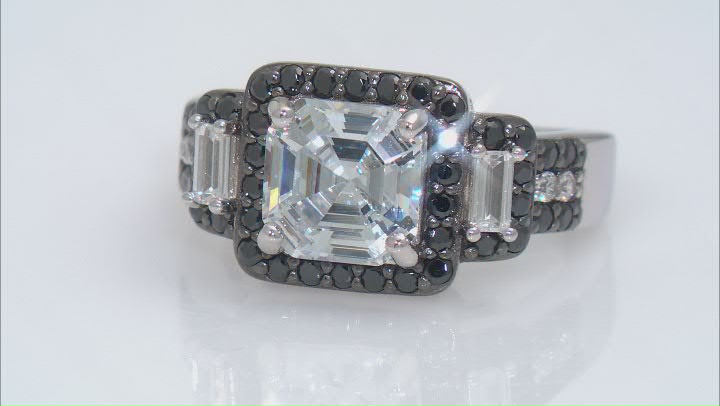Black And White Cubic Zirconia Rhodium Over Sterling Silver Asscher Cut Ring 5.73ctw Video Thumbnail