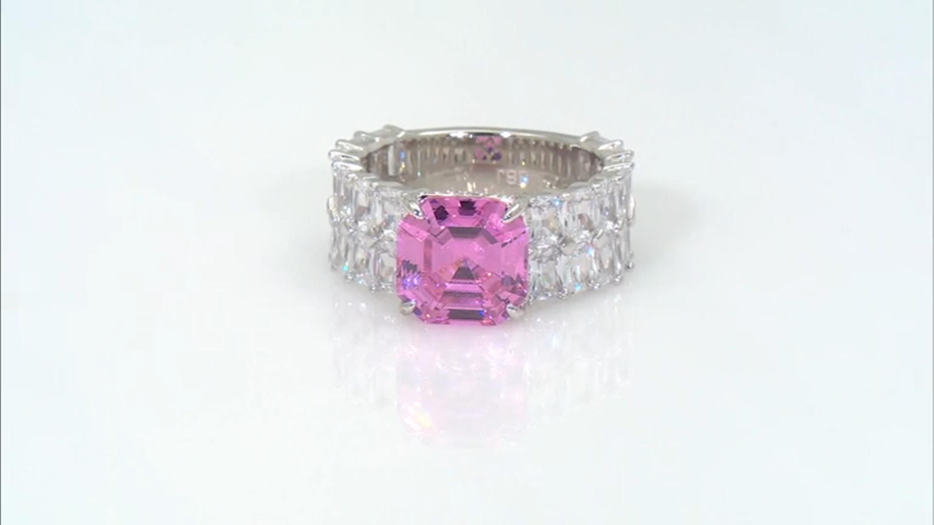 Pink And White Cubic Zirconia Rhodium Over Sterling Silver Asscher Cut Ring 19.48ctw Video Thumbnail