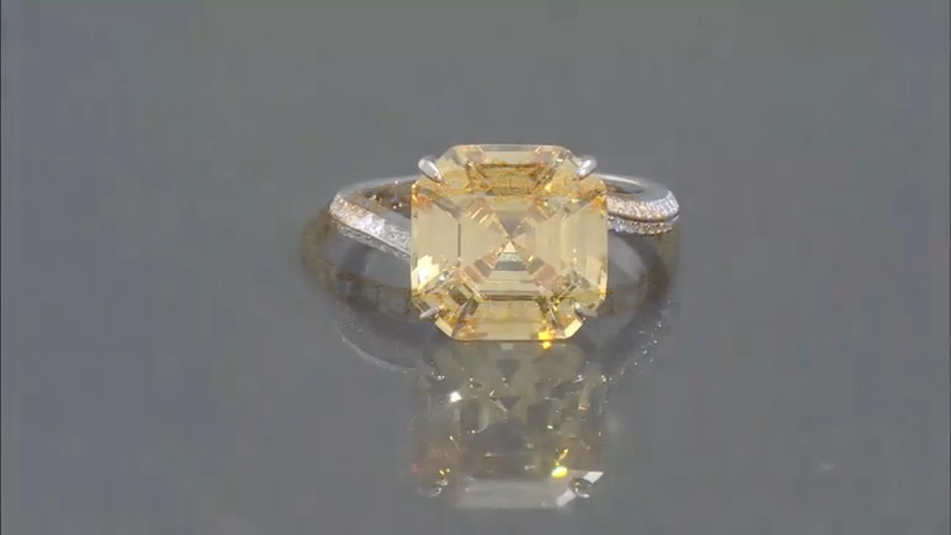 Yellow And White Cubic Zirconia Platinum Over Sterling Silver Asscher Cut Ring 13.80ctw Video Thumbnail