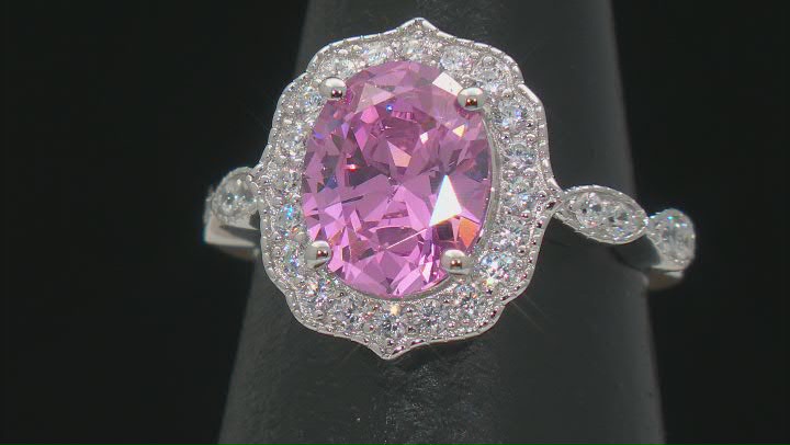 Pink And White Cubic Zirconia Rhodium Over Sterling Silver Ring 4.71ctw Video Thumbnail