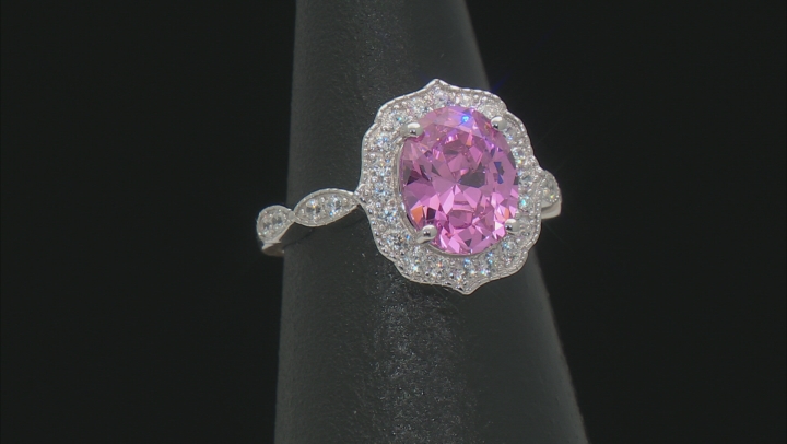 Pink And White Cubic Zirconia Rhodium Over Sterling Silver Ring 4.71ctw Video Thumbnail