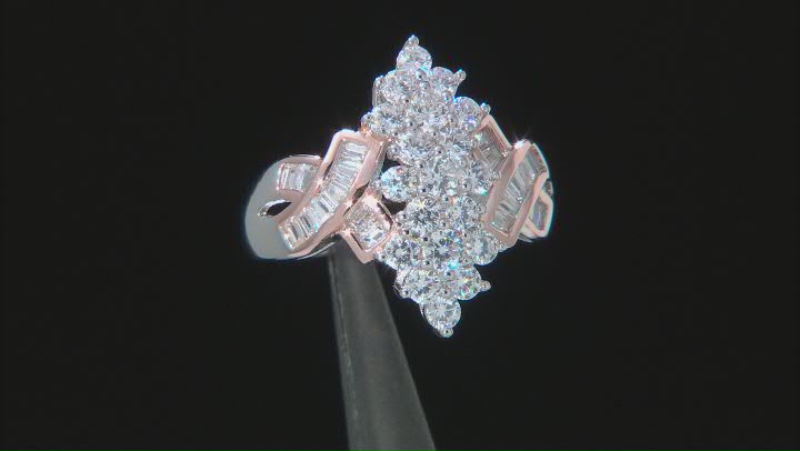 White Cubic Zirconia Sterling Silver & 18k Rose Gold Over Sterling Silver Ring With Wraps 4.08ctw