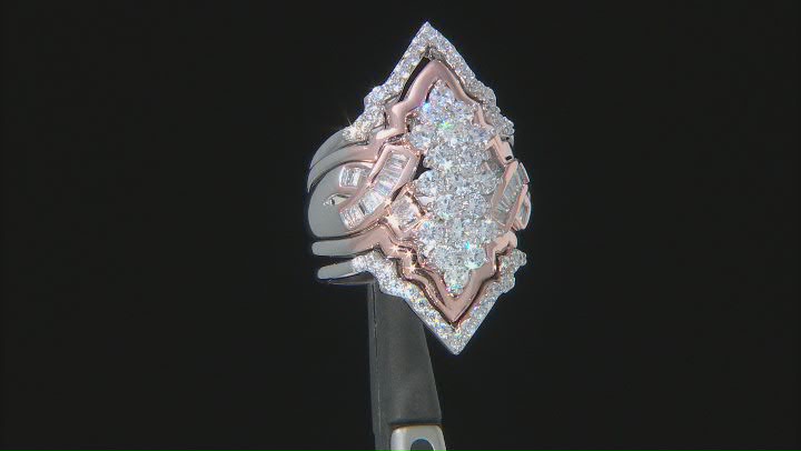 White Cubic Zirconia Sterling Silver & 18k Rose Gold Over Sterling Silver Ring With Wraps 4.08ctw