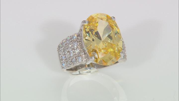 Yellow And White Cubic Zirconia Rhodium Over Sterling Silver Ring 21.90ctw