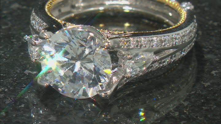 White Cubic Zirconia Rhodium Over & 18k Yellow Gold Over Sterling Silver Ring 7.37ctw Video Thumbnail