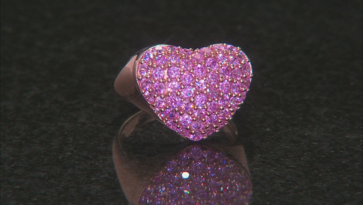 Pink Cubic Zirconia 18k Rose Gold Over Sterling Silver Heart Ring 3.13ctw Video Thumbnail