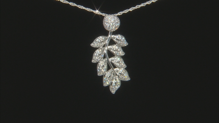 White Cubic Zirconia Rhodium Over Sterling Silver Leaf Pendant With Chain 1.73ctw
