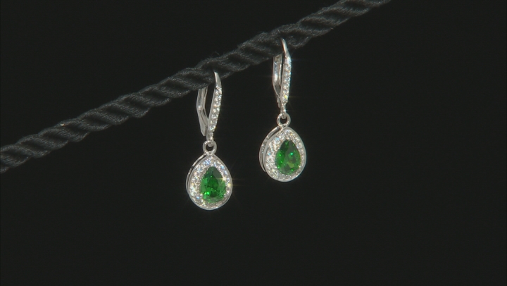 Green and White Cubic Zirconia Rhodium Over Sterling Silver Earrings 2.82ctw