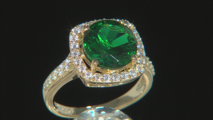 Green and White Cubic Zirconia 18k Yellow Gold Over Sterling Silver Ring 4.06ctw Video Thumbnail