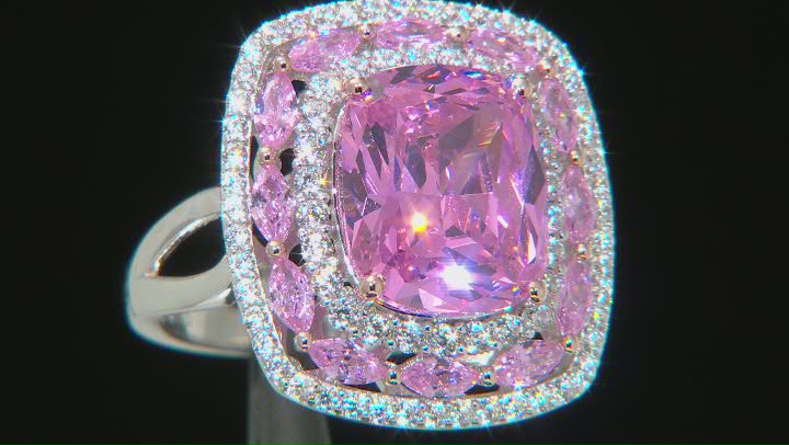 Pink and White Cubic Zirconia Rhodium Over Sterling Silver Ring 11.91ctw Video Thumbnail