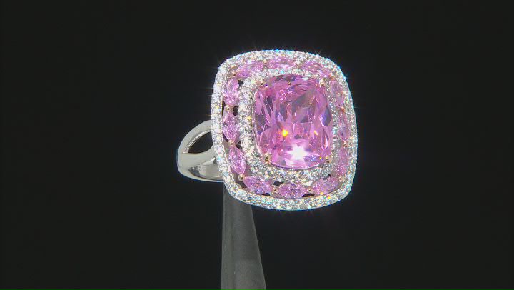 Pink and White Cubic Zirconia Rhodium Over Sterling Silver Ring 11.91ctw Video Thumbnail