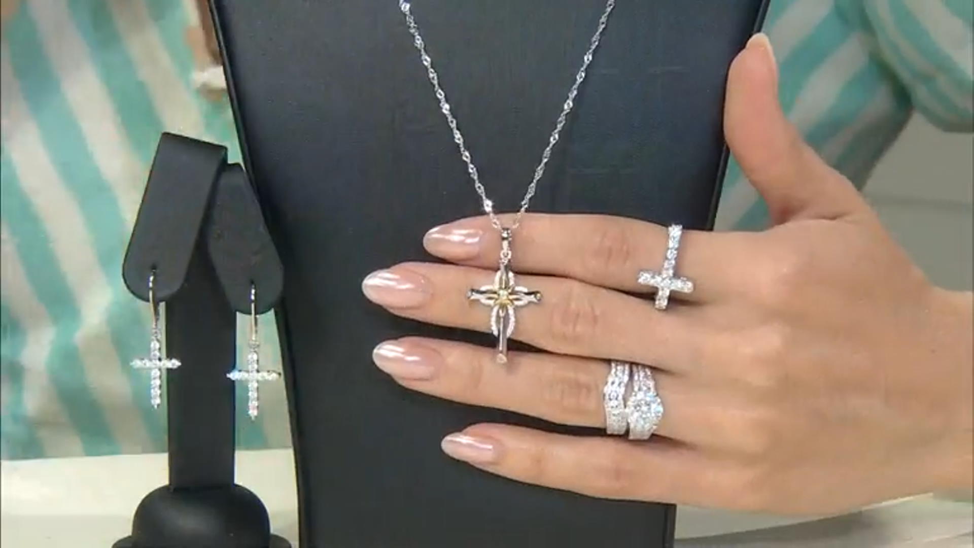 White Cubic Zirconia Rhodium Over Sterling Silver Cross Pendant With Chain 0.32ctw Video Thumbnail