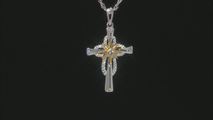 White Cubic Zirconia Rhodium Over Sterling Silver Cross Pendant With Chain 0.32ctw Video Thumbnail
