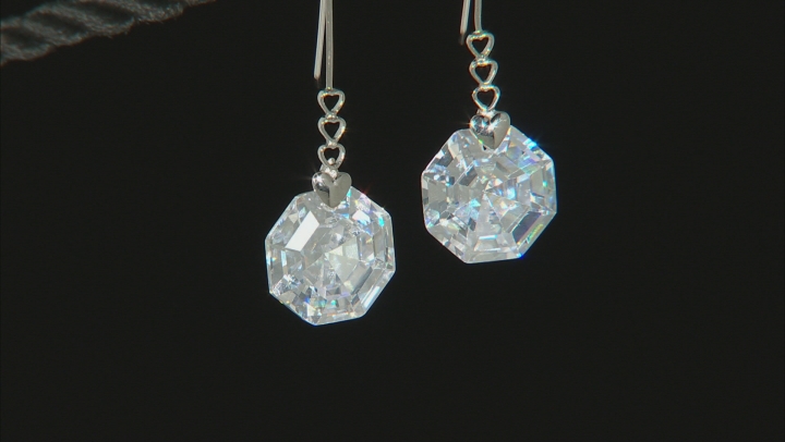 White Cubic Zirconia Rhodium Over Sterling Silver Solitaire Dangle Earrings 30.66ctw Video Thumbnail