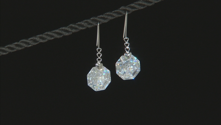 White Cubic Zirconia Rhodium Over Sterling Silver Solitaire Dangle Earrings 30.66ctw Video Thumbnail