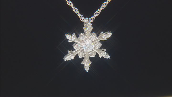 White Cubic Zirconia Rhodium Over Sterling Silver Snowflake Pendant With Chain 0.90ctw Video Thumbnail