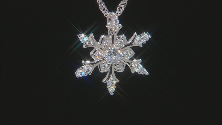 White Cubic Zirconia Rhodium Over Sterling Silver Snowflake Pendant With Chain 0.90ctw Video Thumbnail