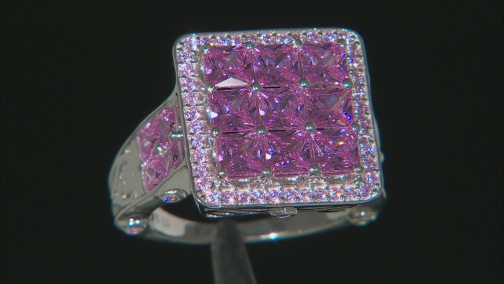 Pink Cubic Zirconia Rhodium Over Sterling Silver Ring 7.93ctw Video Thumbnail