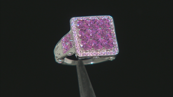 Pink Cubic Zirconia Rhodium Over Sterling Silver Ring 7.93ctw Video Thumbnail