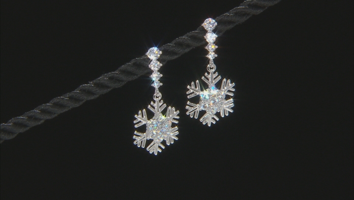 White Cubic Zirconia Rhodium Over Sterling Silver Dangle Snowflake Earrings 3.08ctw Video Thumbnail