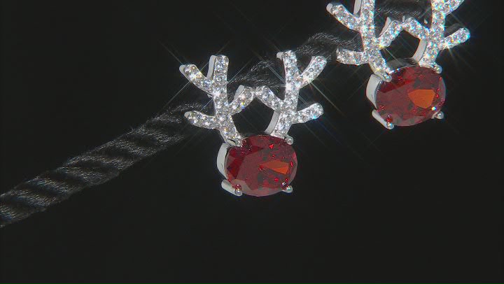 Red and White Cubic Zirconia Rhodium Over Sterling Silver Reindeer Earrings 10.32ctw Video Thumbnail