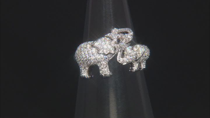 Black and White Cubic Zirconia Rhodium Over Sterling Silver Elephant Ring 1.54ctw