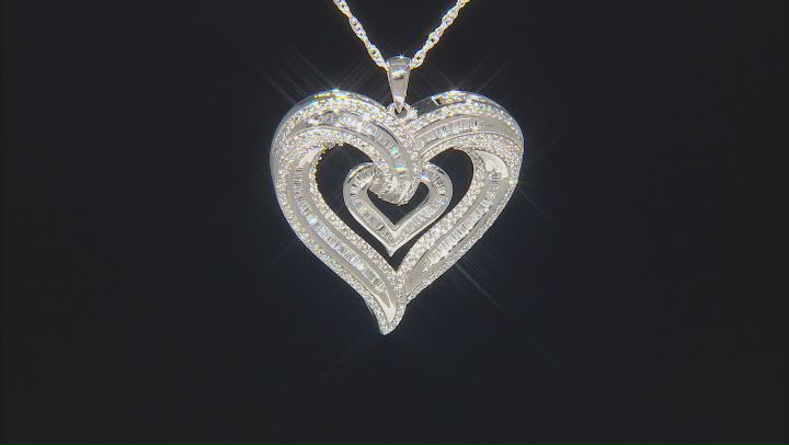 White Cubic Zirconia Rhodium Over Sterling Silver Heart Pendant With Chain 1.77ctw Video Thumbnail