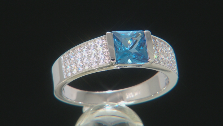 Lab Blue Spinel And White Cubic Zirconia Rhodium Over Sterling Silver Ring 2.48ctw