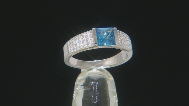 Lab Blue Spinel And White Cubic Zirconia Rhodium Over Sterling Silver Ring 2.48ctw