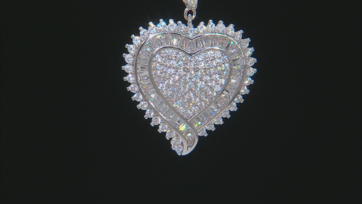 White Cubic Zirconia Rhodium Over Sterling Silver Heart Pendant With Chain 3.62ctw Video Thumbnail