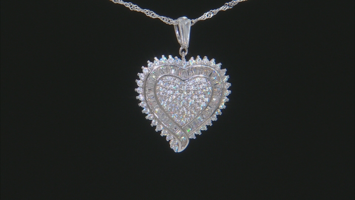 White Cubic Zirconia Rhodium Over Sterling Silver Heart Pendant With Chain 3.62ctw Video Thumbnail
