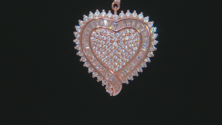 White Cubic Zirconia 18K Rose Gold Over Sterling Silver Heart Pendant With Chain 3.62ctw Video Thumbnail