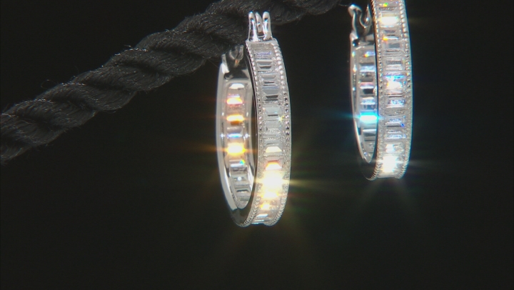 White Cubic Zirconia Rhodium Over Sterling Silver Hoop Earrings 2.95ctw Video Thumbnail