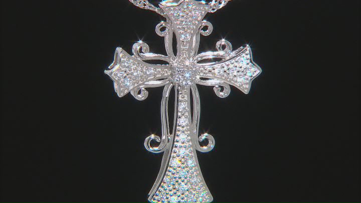 White Cubic Zirconia Rhodium Over Sterling Silver Cross Pendant With Chain 0.68ctw Video Thumbnail