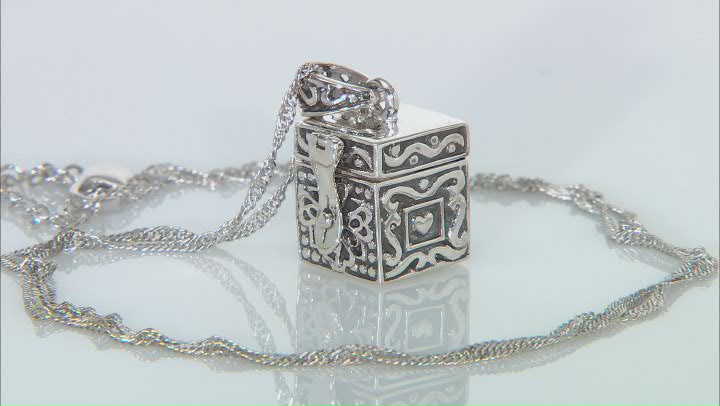 White Cubic Zirconia Rhodium Over Silver Prayer Box Pendant With Chain 0.60ctw (0.30ctw DEW) Video Thumbnail