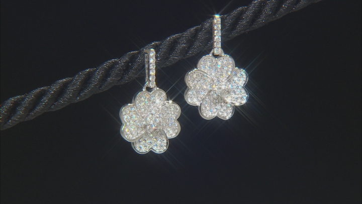 White Cubic Zirconia Rhodium Over Sterling Silver Flower Earrings 1.32ctw Video Thumbnail