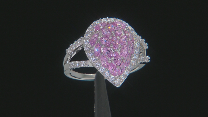 Pink And White Cubic Zirconia Rhodium Over Sterling Silver Ring 3.74ctw Video Thumbnail