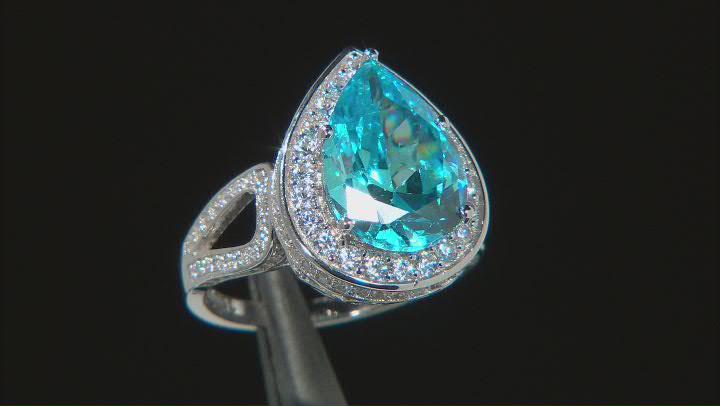 Blue And White Cubic Zirconia Rhodium Over Sterling Silver Ring 7.74ctw Video Thumbnail