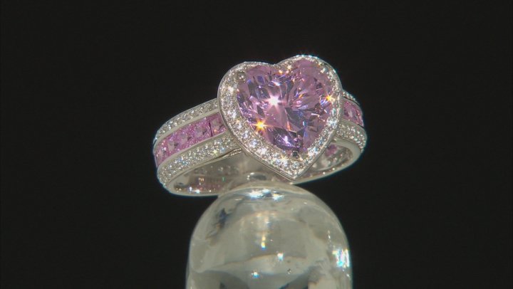 Pink and White Cubic Zirconia Rhodium Over Sterling Silver Heart Ring 6.65ctw Video Thumbnail