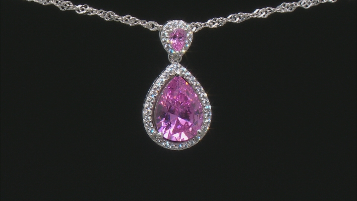 Pink And White Cubic Zirconia Rhodium Over Sterling Silver Pendant With Chain 2.40ctw