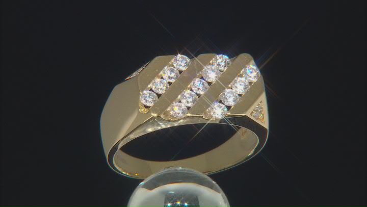 White Cubic Zirconia 18K Yellow Gold Over Sterling Silver Mens Ring 1.82ctw Video Thumbnail
