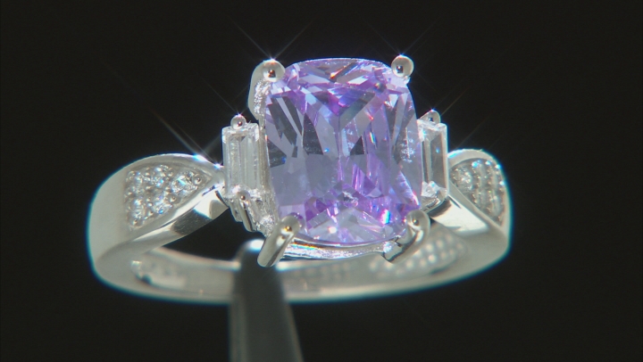 Lavender And White Cubic Zirconia Rhodium Over Sterling Silver Ring 5.55ctw (4.23ctw DEW) Video Thumbnail