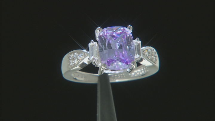 Lavender And White Cubic Zirconia Rhodium Over Sterling Silver Ring 5.55ctw (4.23ctw DEW) Video Thumbnail