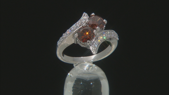 Mocha And White Cubic Zirconia Rhodium Over Sterling Silver Ring 3.65ctw Video Thumbnail