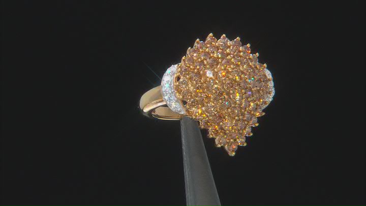 Mocha And White Cubic Zirconia 18K Yellow Gold Over Sterling Silver Ring 3.23ctw Video Thumbnail