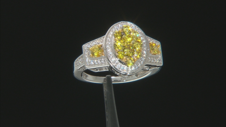 Yellow And White Cubic Zirconia Rhodium Over Sterling Silver Ring 1.80ctw Video Thumbnail