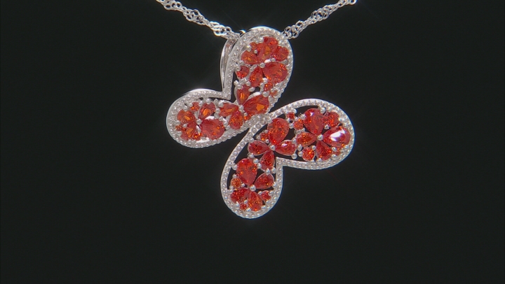 Orange Cubic Zirconia Rhodium Over Sterling Silver Butterfly Pendant With Chain 3.87ctw Video Thumbnail